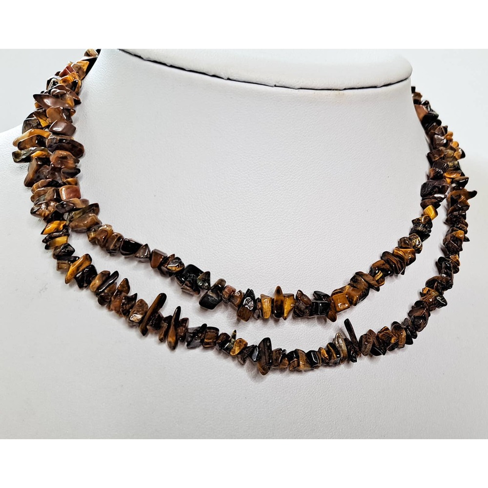 Vintage Tigers Eye Chip Nugget Necklace , 32 Inch , Tumbled Stone